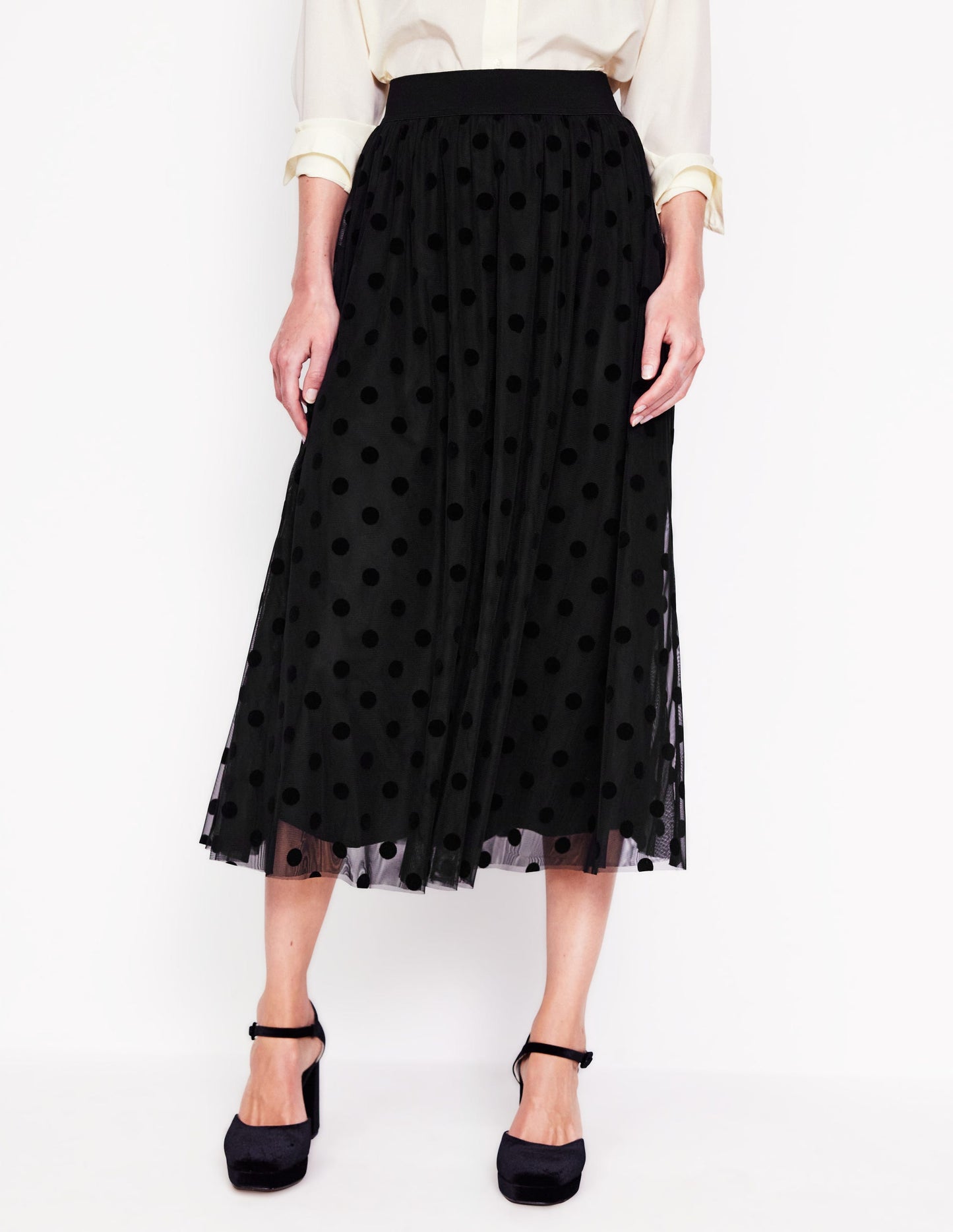 Isabella Tulle Midi Skirt-Black, Spots