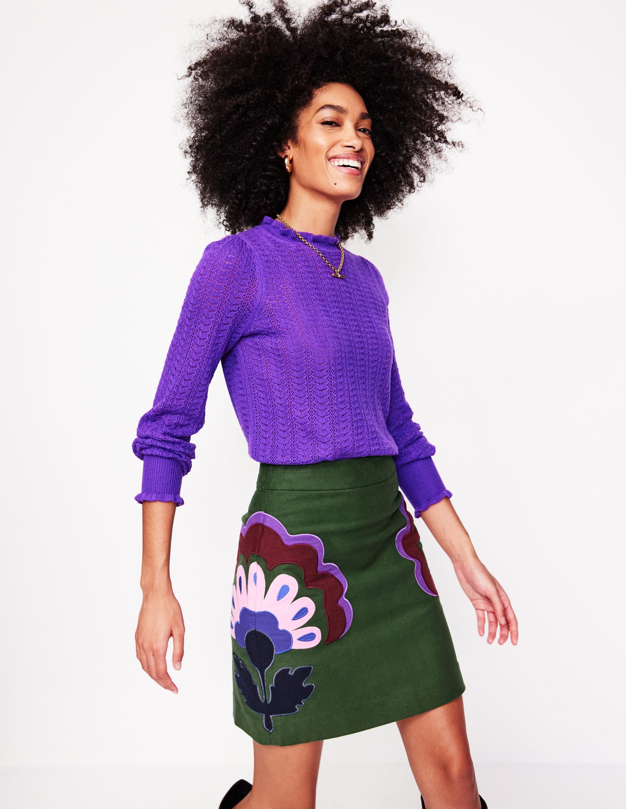 Estella Applique Skirt-Pine, Floral Applique - Image 1