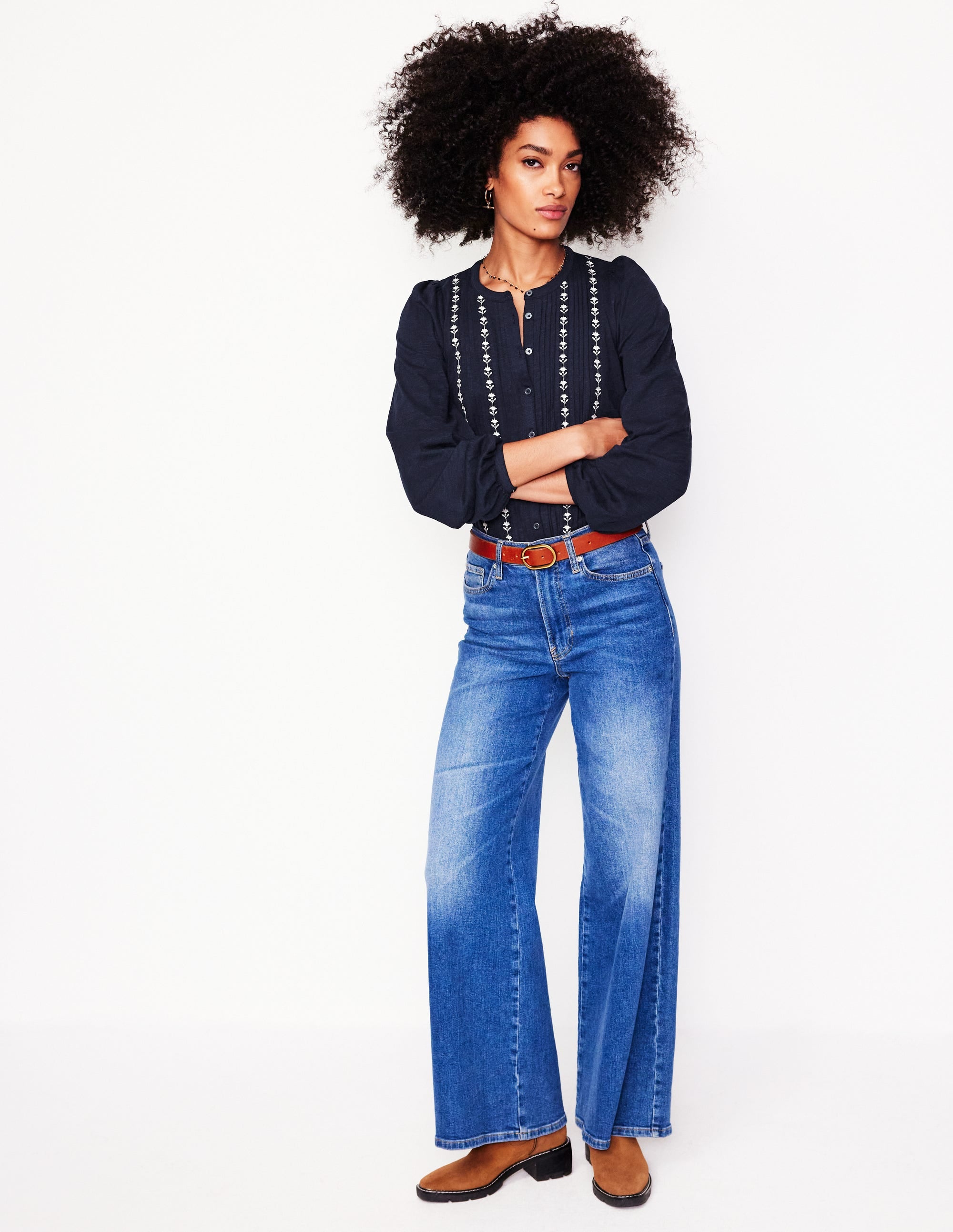 Marina Embroidered Shirt-Navy - Image 4