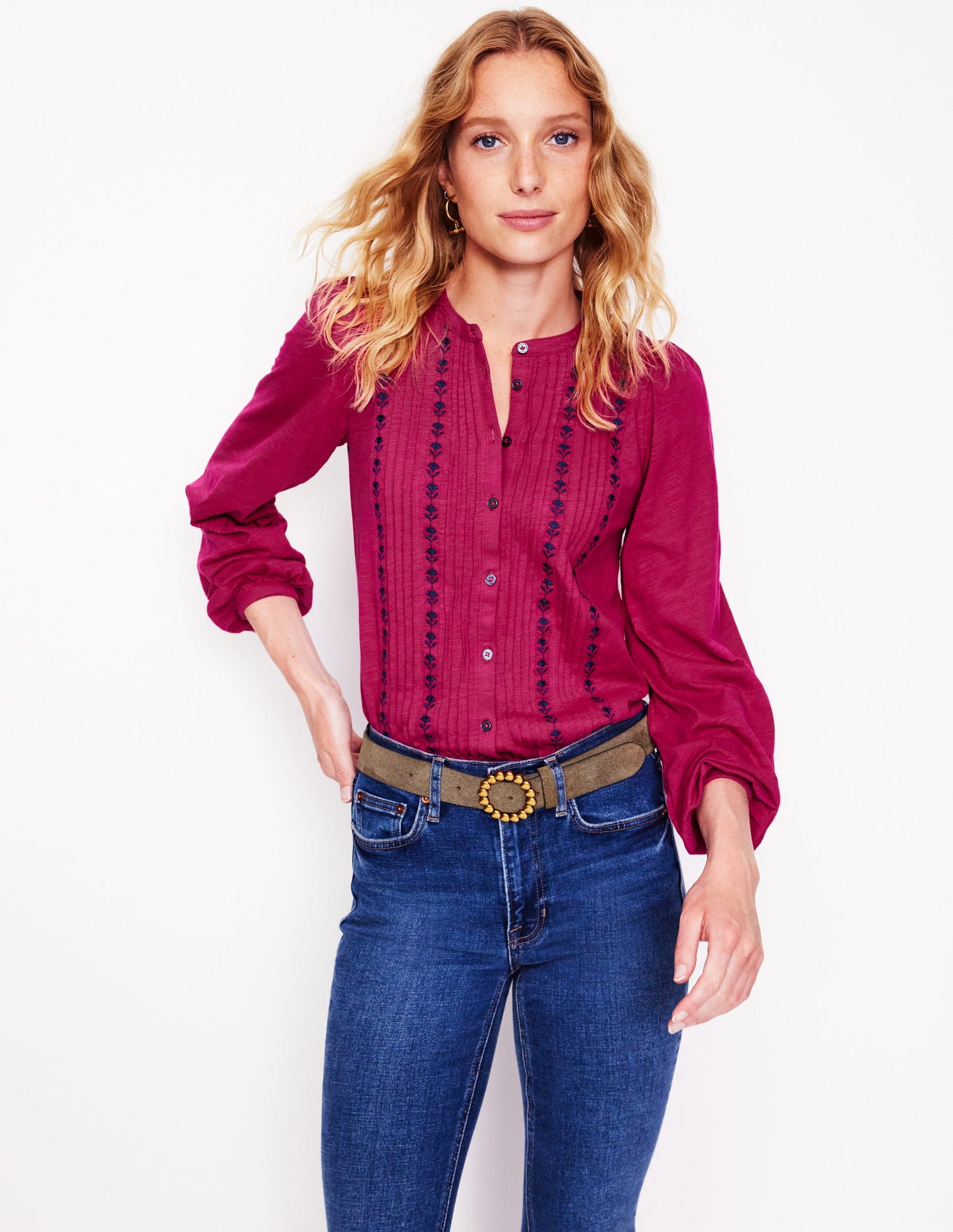 Marina Embroidered Shirt-Cherry Jam