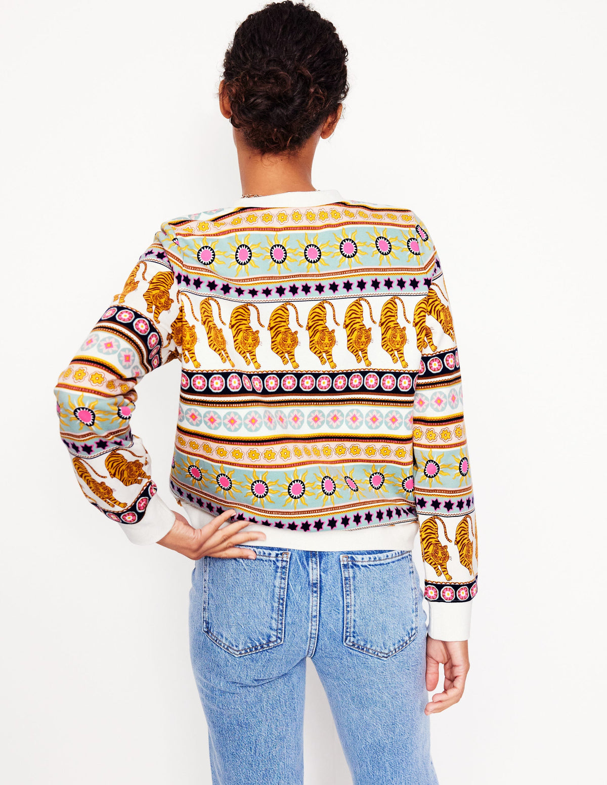Hannah Printed Sweatshirt-Ivory, Tiger Border - Image 3