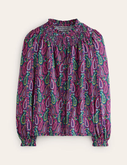 Fay Smocked Jersey Shirt-Multi, Illustrated Paisley