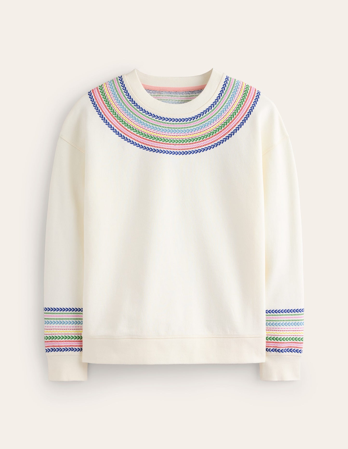 Emi Embroidered Sweatshirt-Ivory, Multi Fairisle