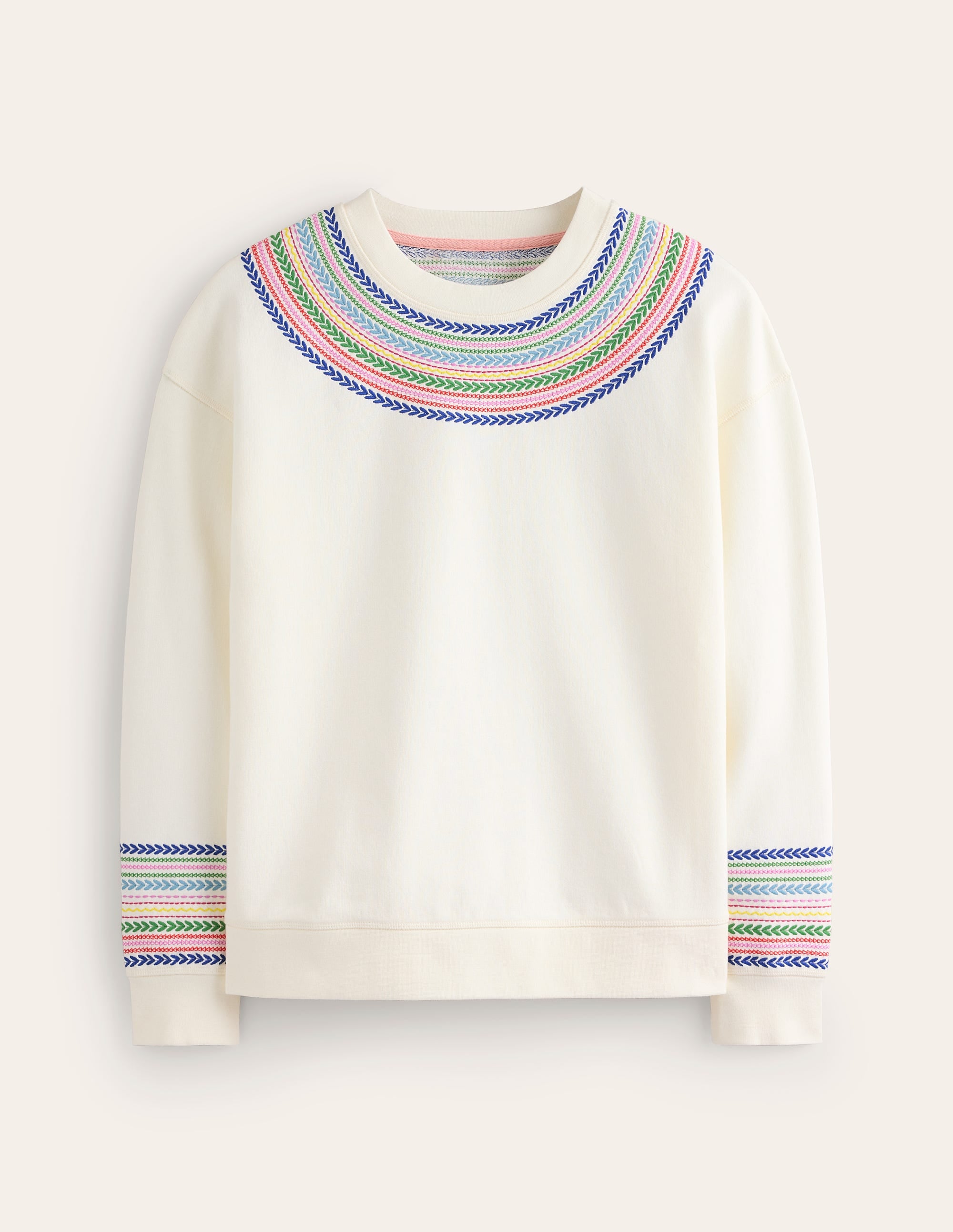 Emi Embroidered Sweatshirt-Ivory, Multi Fairisle - Image 6