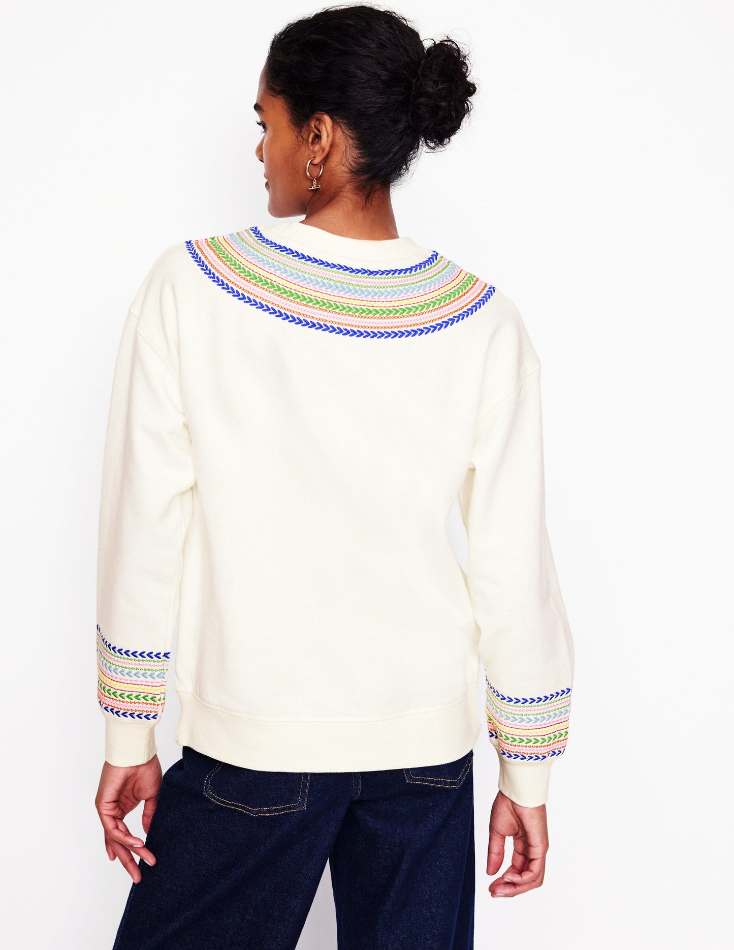 Emi Embroidered Sweatshirt-Ivory, Multi Fairisle