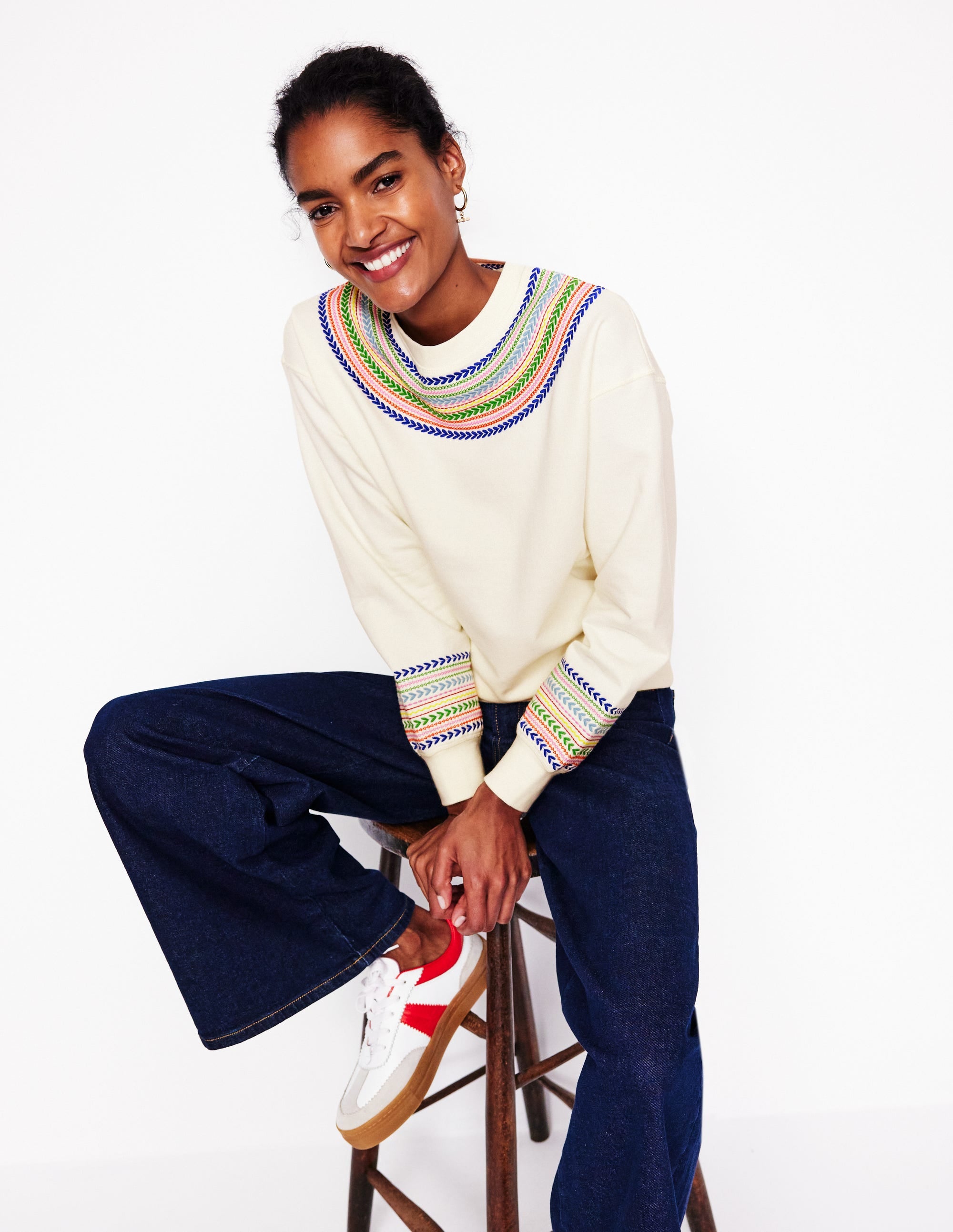 Emi Embroidered Sweatshirt-Ivory, Multi Fairisle - Image 4