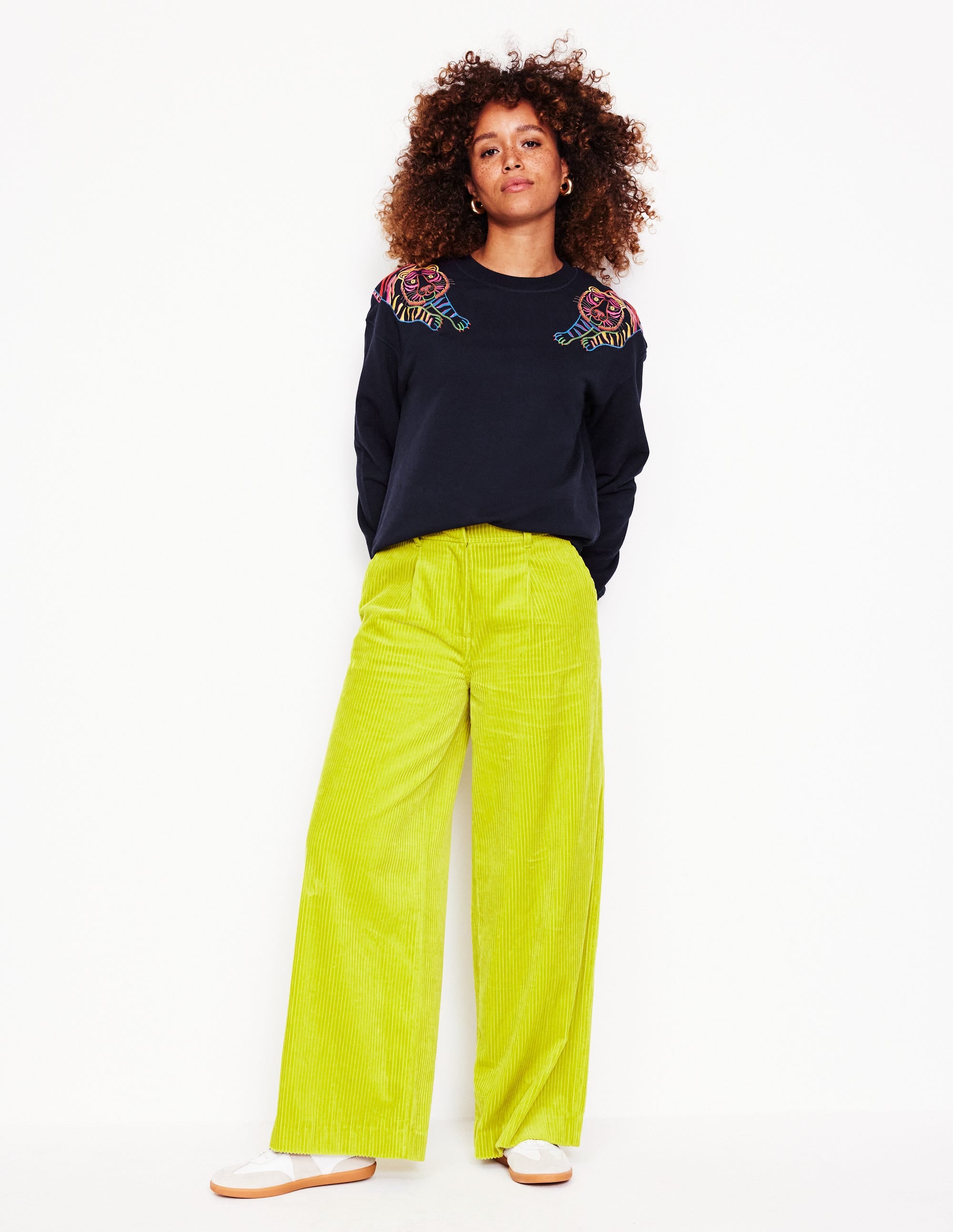 Emi Embroidered Sweatshirt-Navy, Tiger Embroidery - Image 4