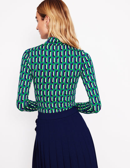 Polly Jersey Top-Green and Blue, Falling Geo