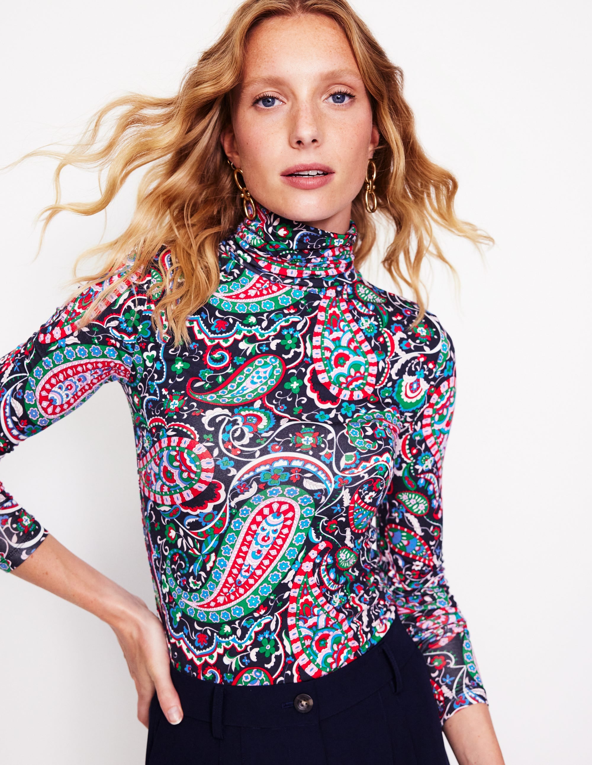 Polly Jersey Top-Navy, Paisley Paradise - Image 1