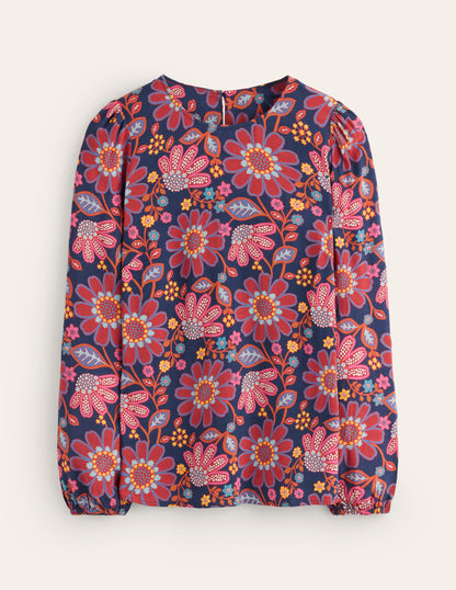 Easy Printed Top-French Navy, Cosmic Meadow