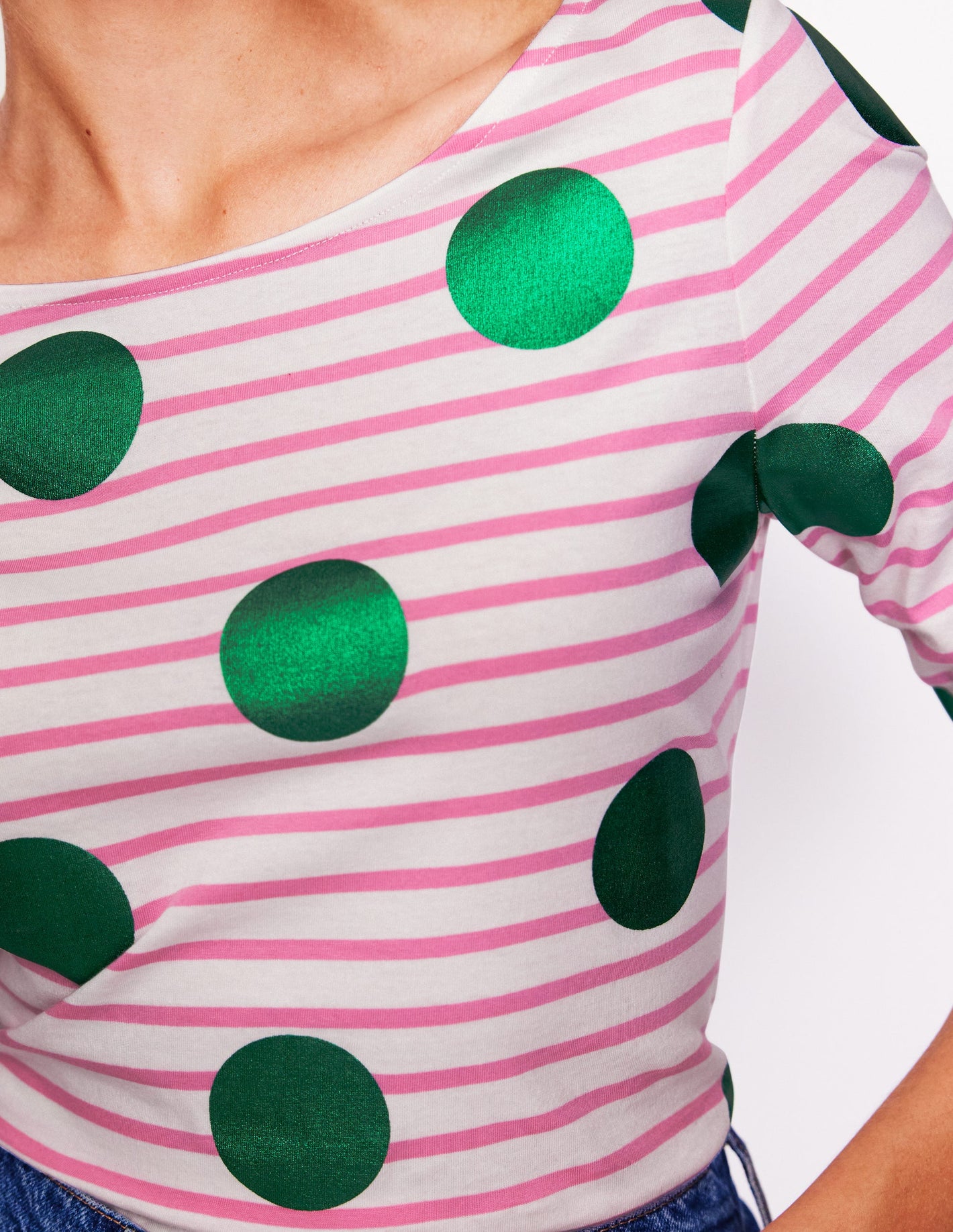 Ella Long Sleeve Breton-Pink, Ivory, Green Spot