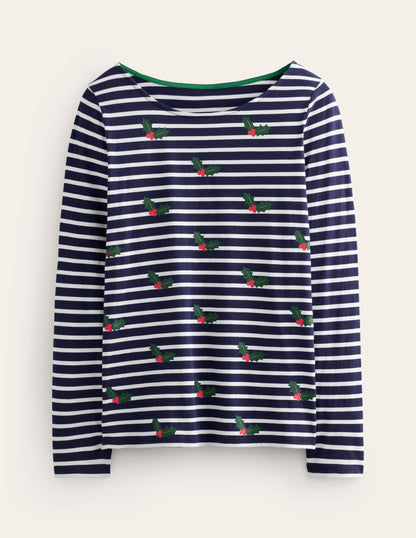 Ella Long Sleeve Breton -Navy, Holly Stripe