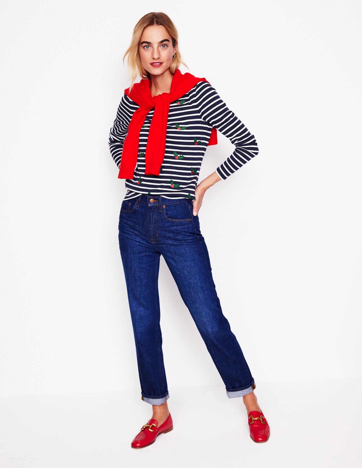 Ella Long Sleeve Breton -Navy, Holly Stripe