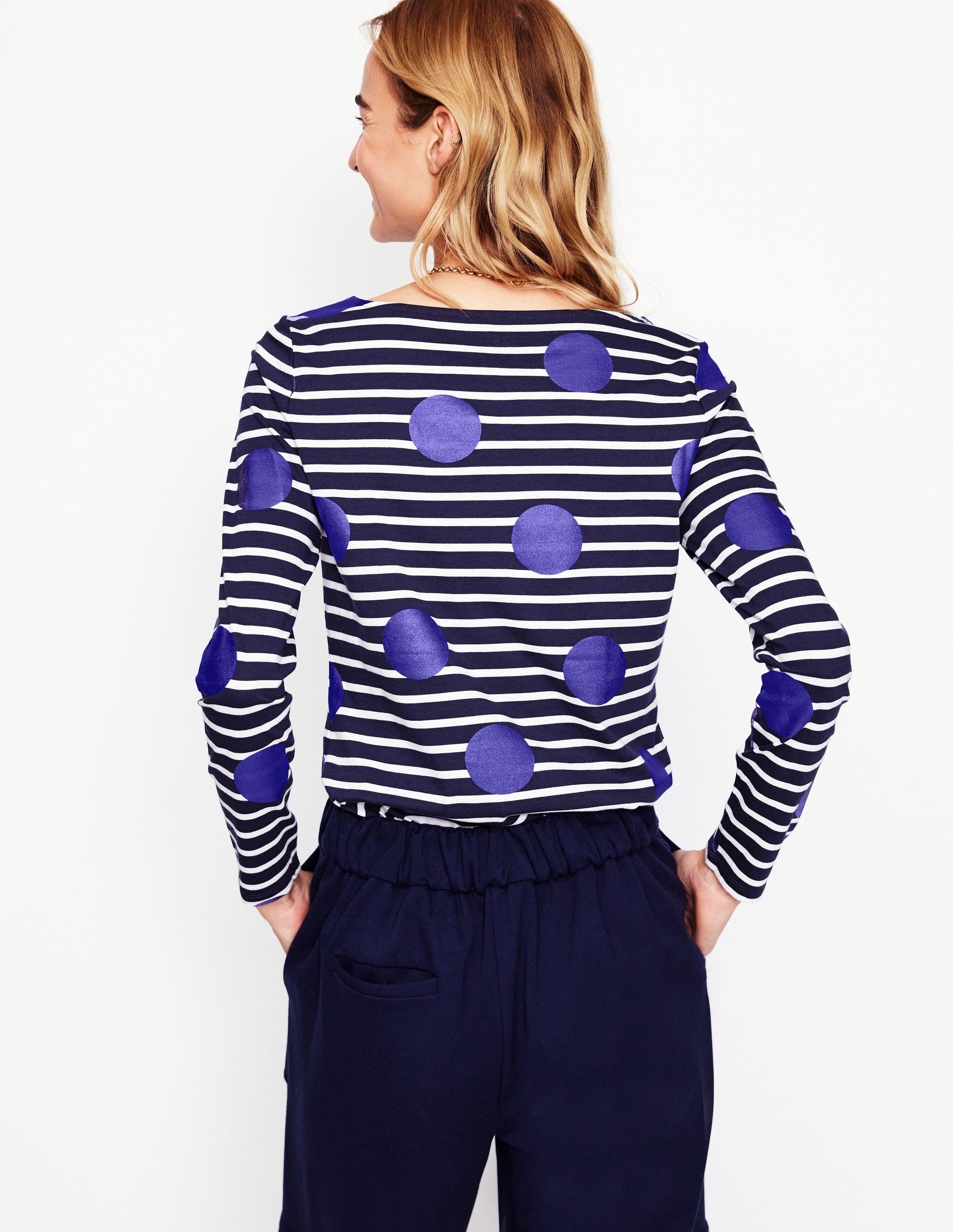 Ella Long Sleeve Breton-Navy, Ivory, Blue Spot - Image 3
