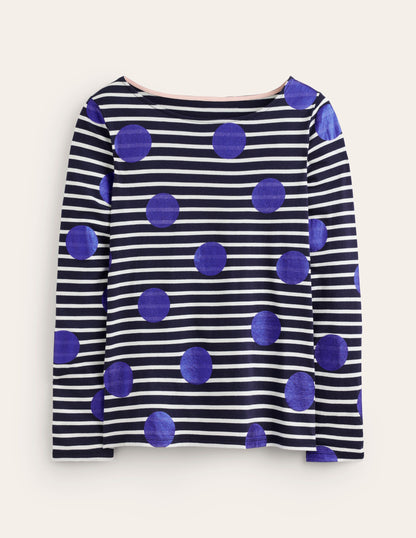 Ella Long Sleeve Breton-Navy, Ivory, Blue Spot