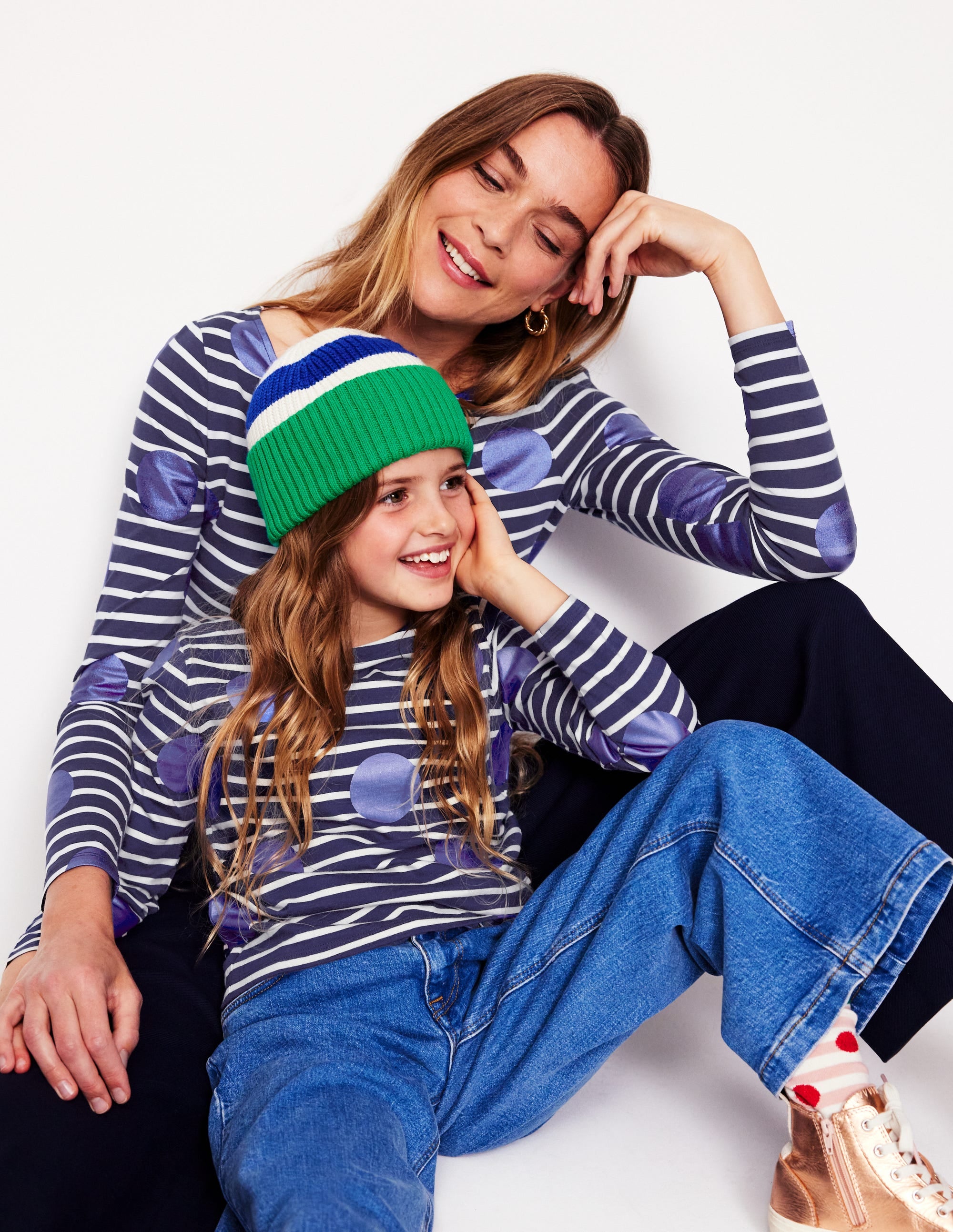 Ella Long Sleeve Breton-Navy, Ivory, Blue Spot - Image 5