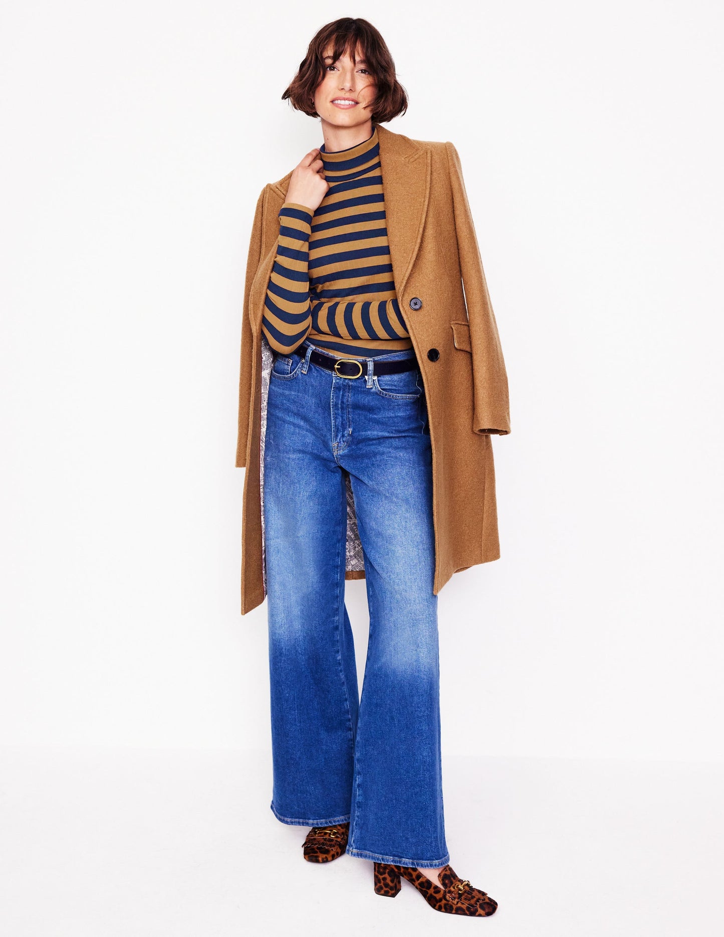 Anna Rib Roll Neck Top-French Navy,Camel