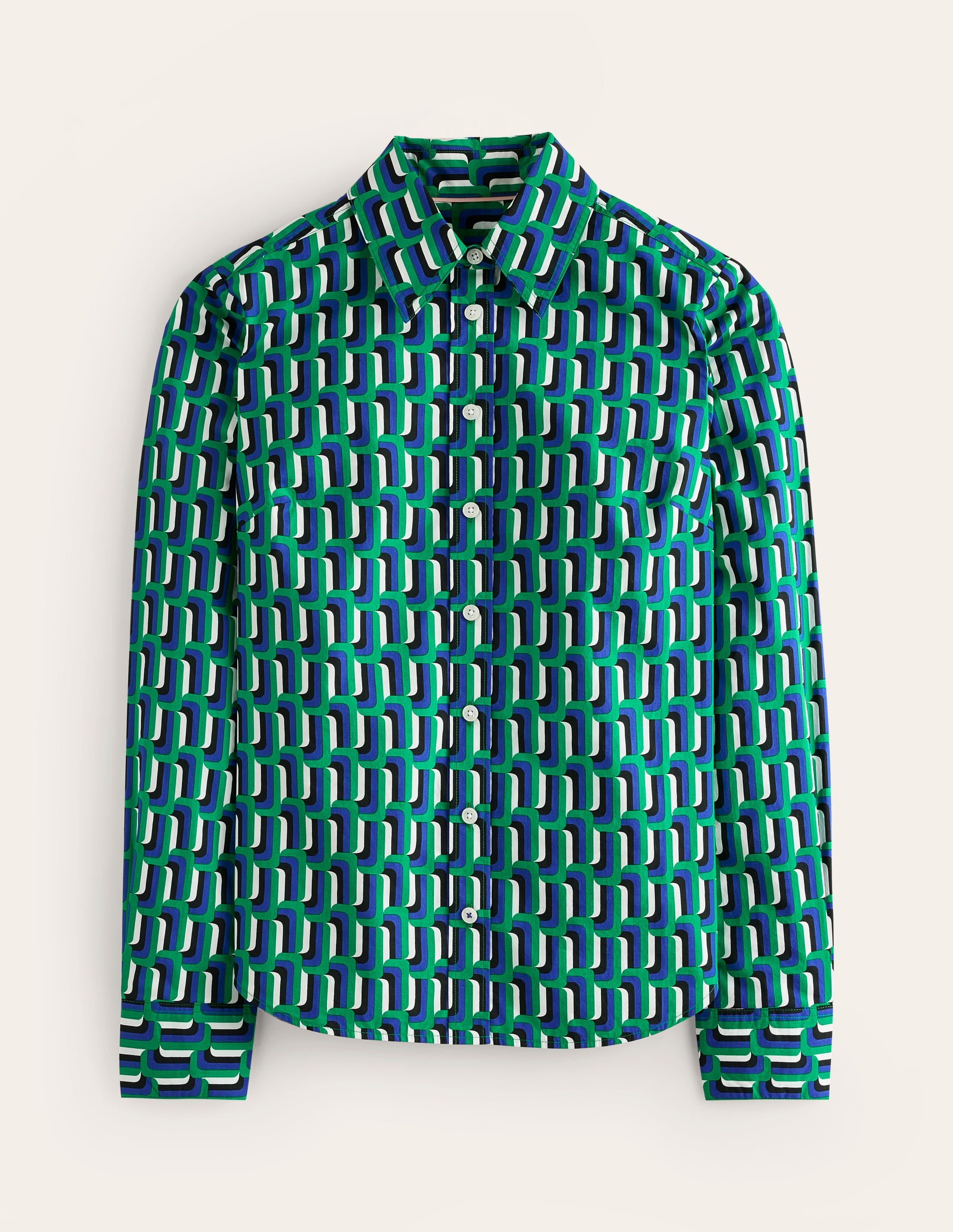 Sienna Cotton Shirt-Green and Blue, Falling Geo - Image 5