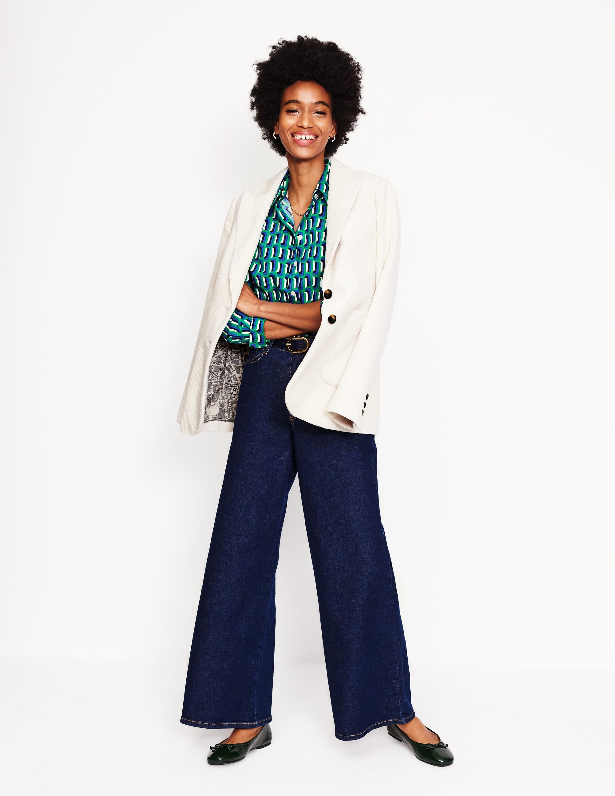 Sienna Cotton Shirt-Green and Blue, Falling Geo - Image 4
