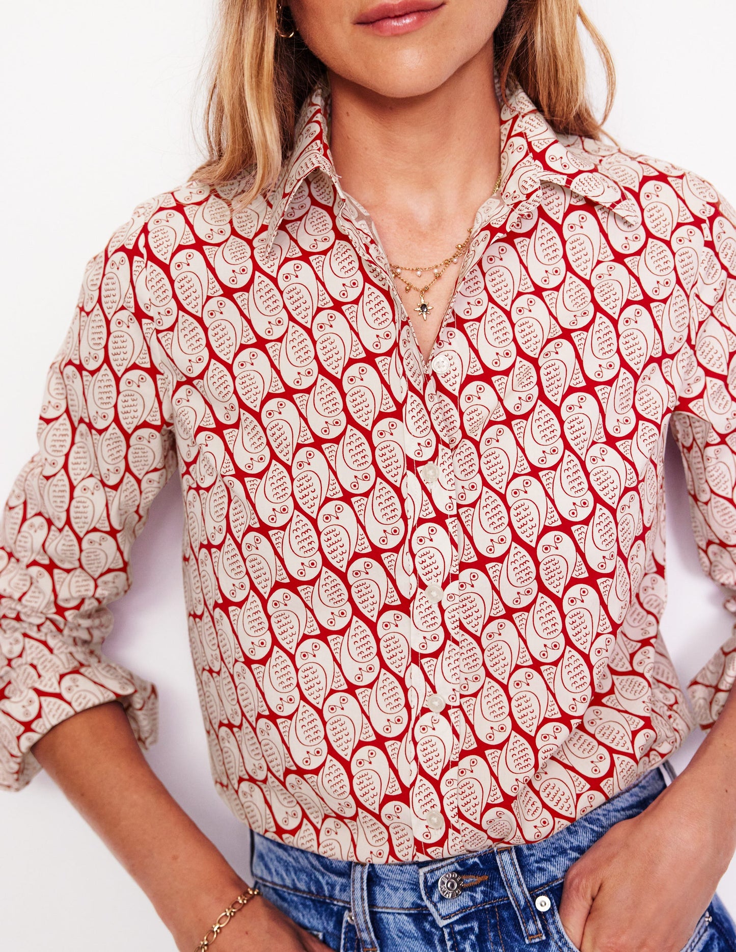 Sienna Cotton Shirt-Copper, Owl Stamp