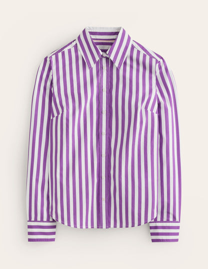 Sienna Cotton Shirt-Royal Purple, Ivory Stripe