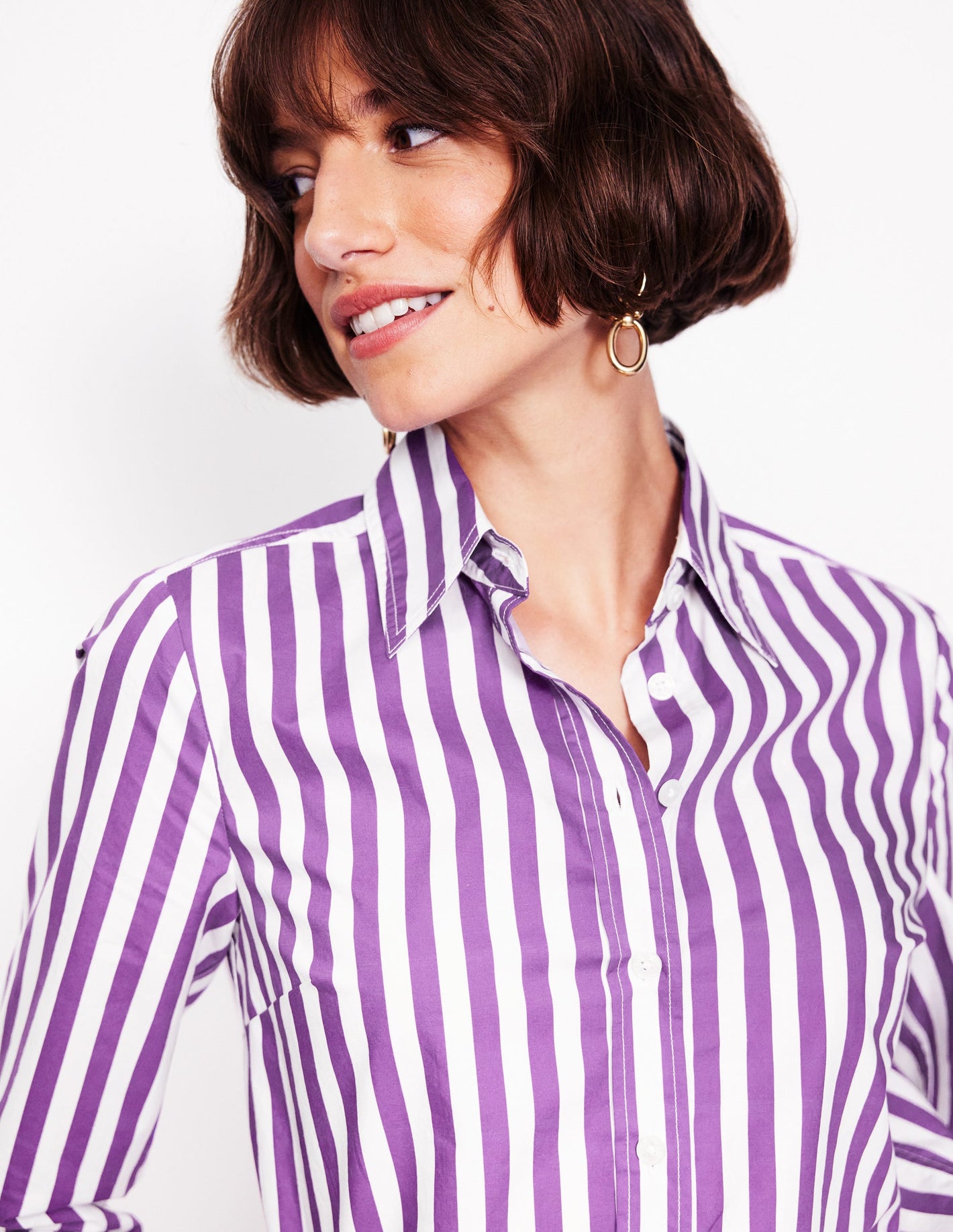 Sienna Cotton Shirt-Royal Purple, Ivory Stripe