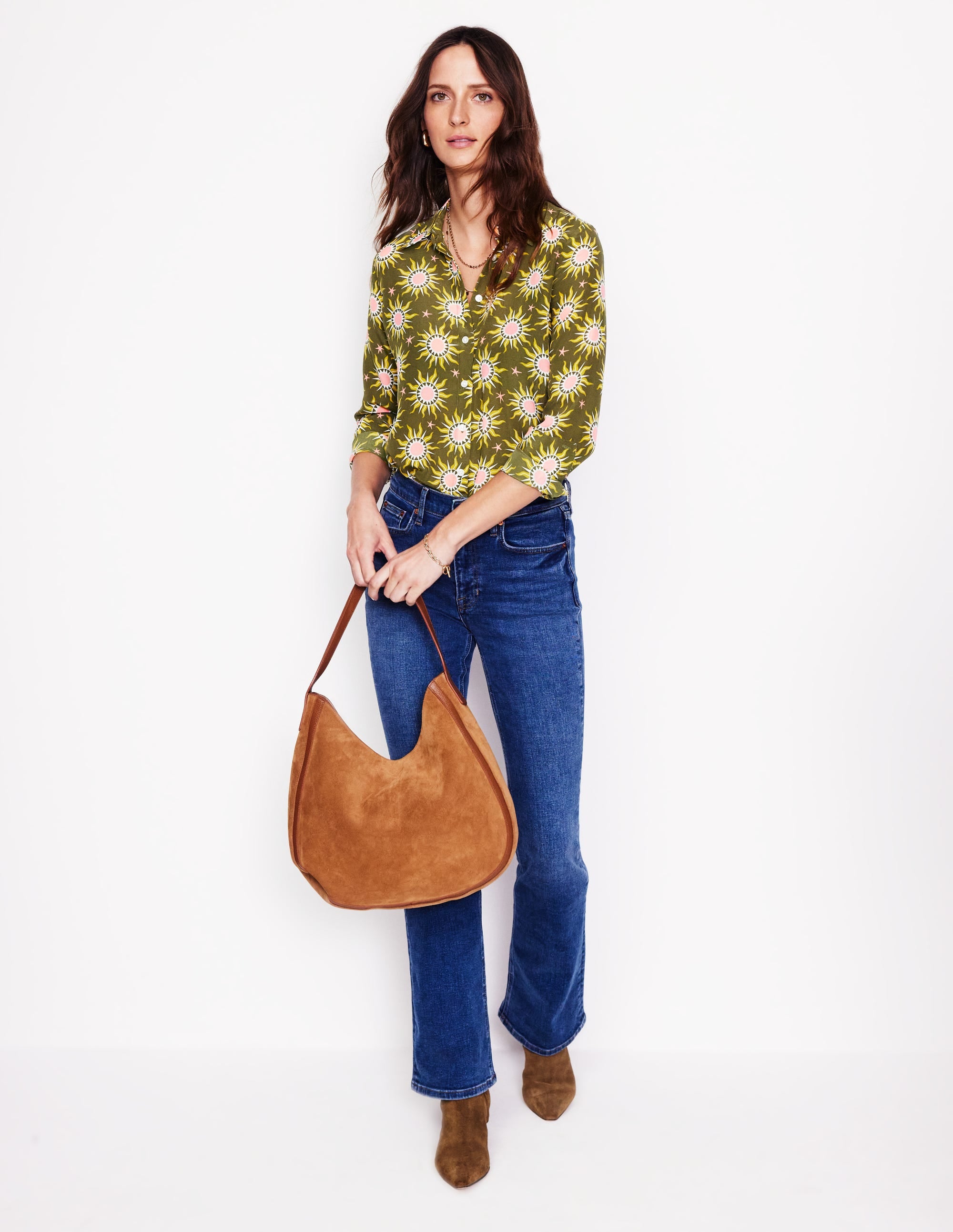Sienna Silk Shirt-Woodland Green, Celestial - Image 4