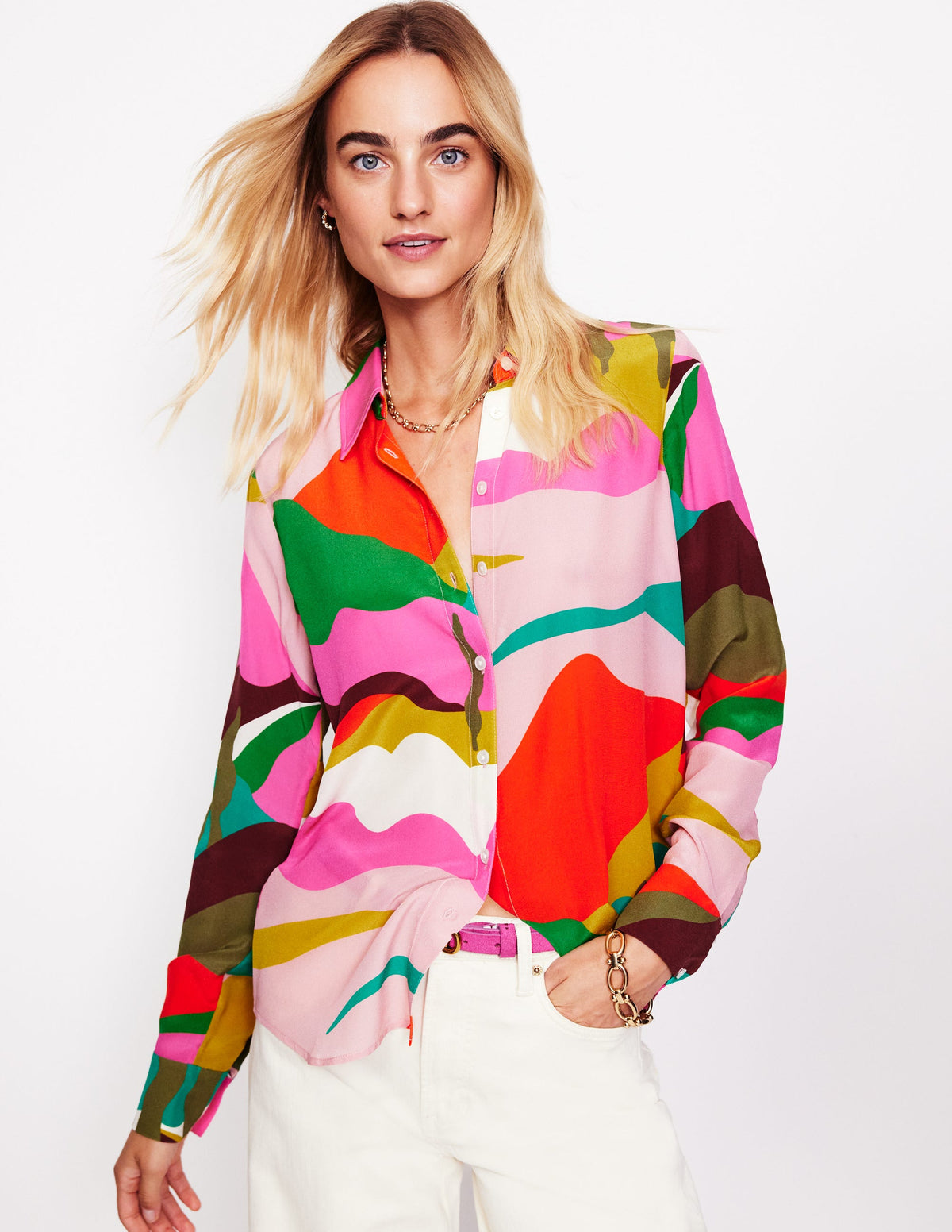 Sienna Silk Shirt-Multi, Scenic Fall - Image 1