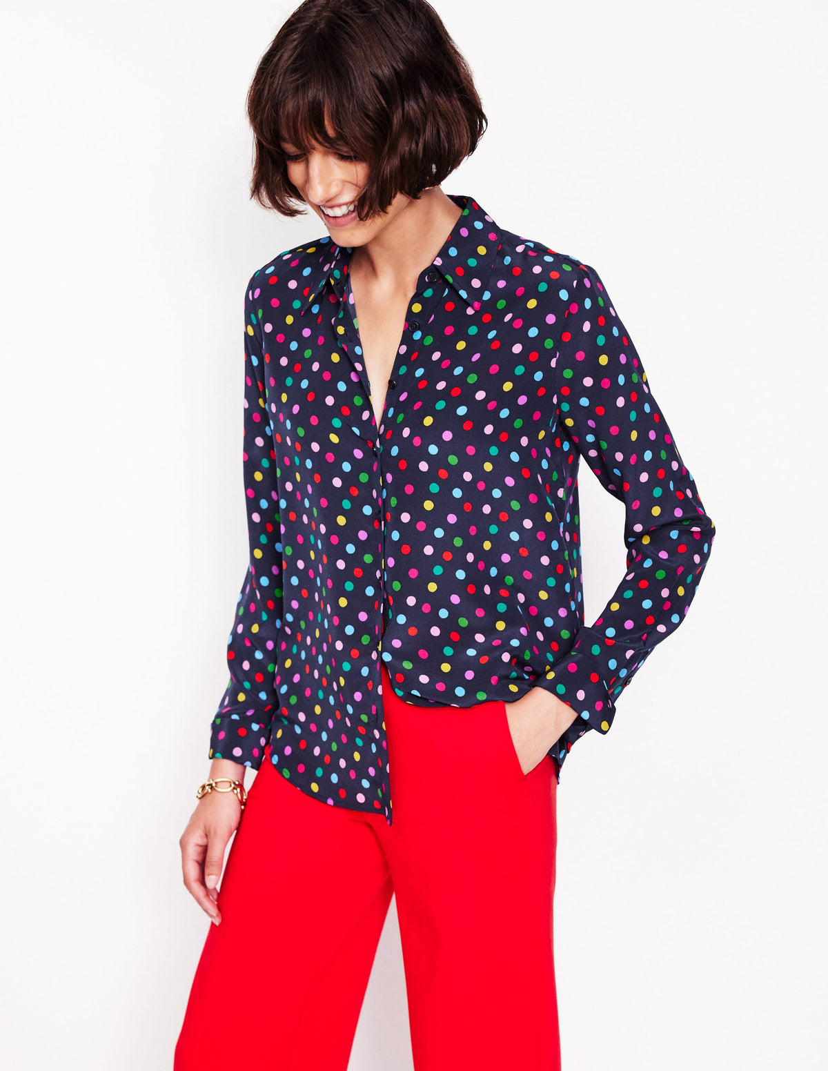 Sienna Silk Shirt-Multi, Abstract Dot - Image 4
