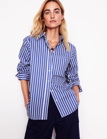 Connie Relaxed Cotton Shirt-Surf The Web and Ivory Stripe