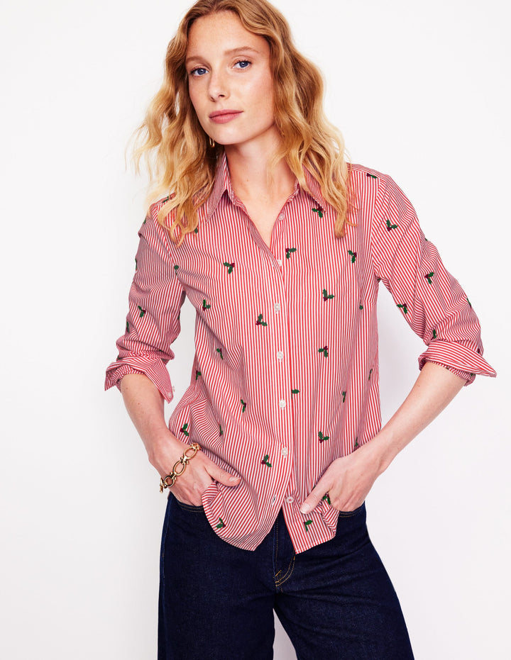 Sienna Interest Cotton Shirt-Holly, Red Stripe