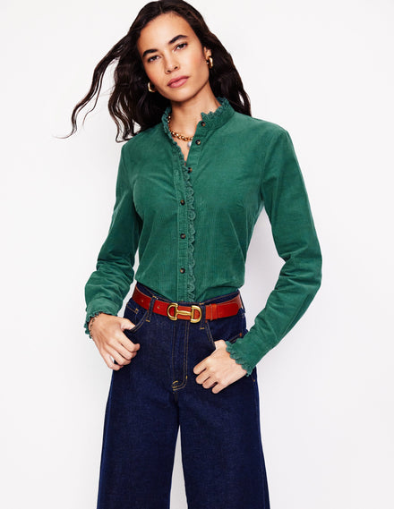 Phoebe Cord Shirt-Spruce Green