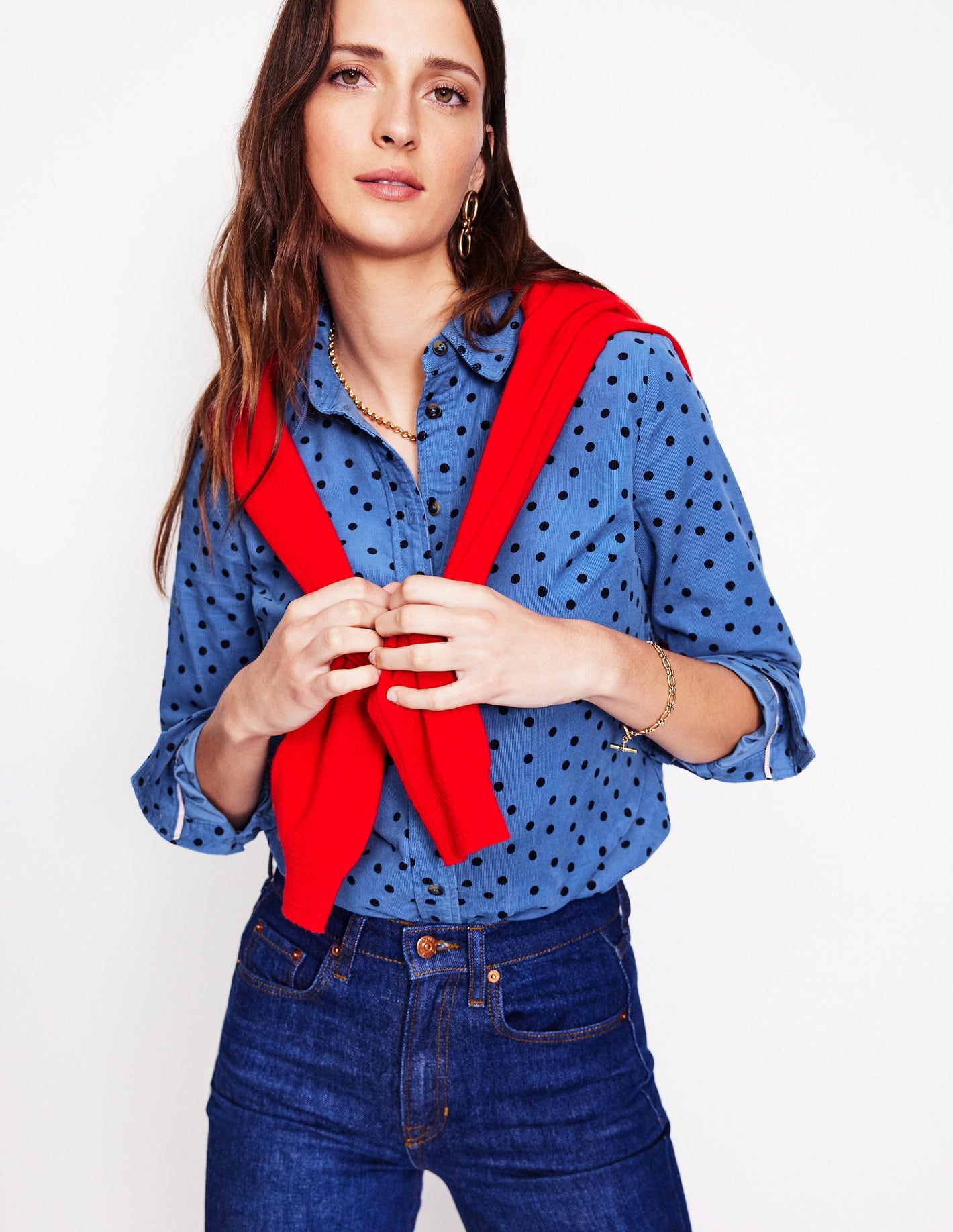 Sienna Cord Shirt-Blue Jay, Abstract Dot