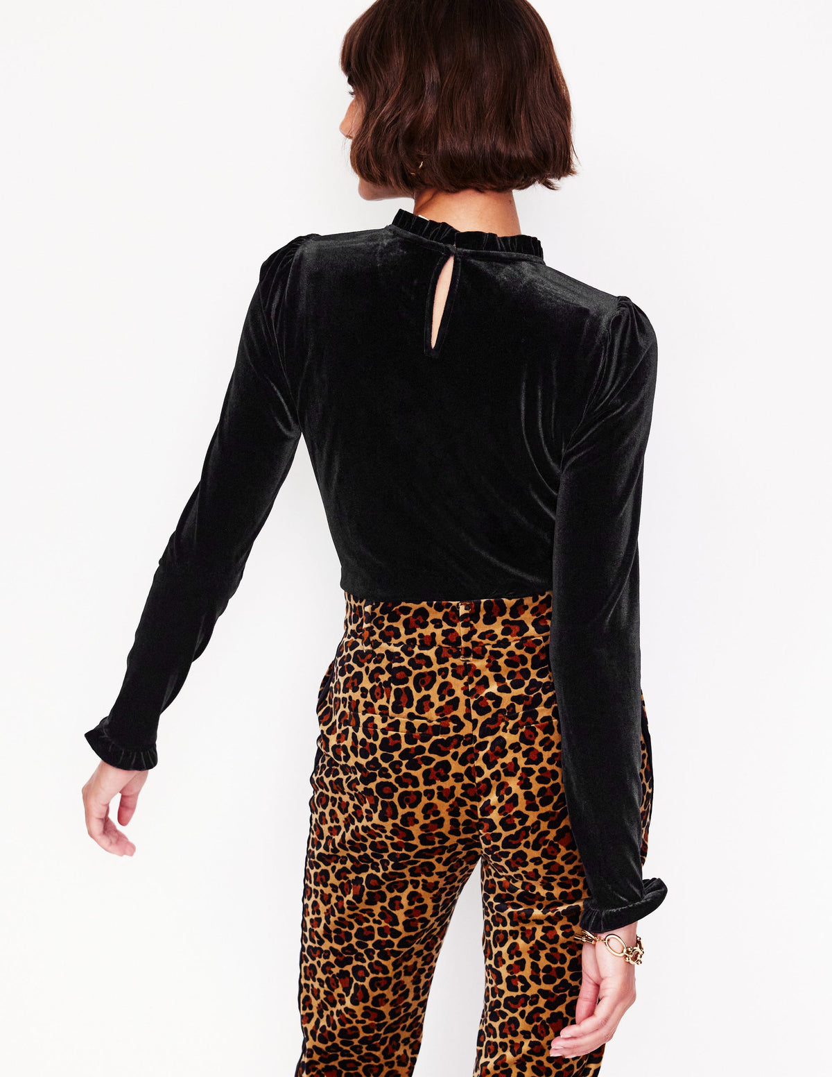 Velvet Frill Neck Top-Black - Image 3