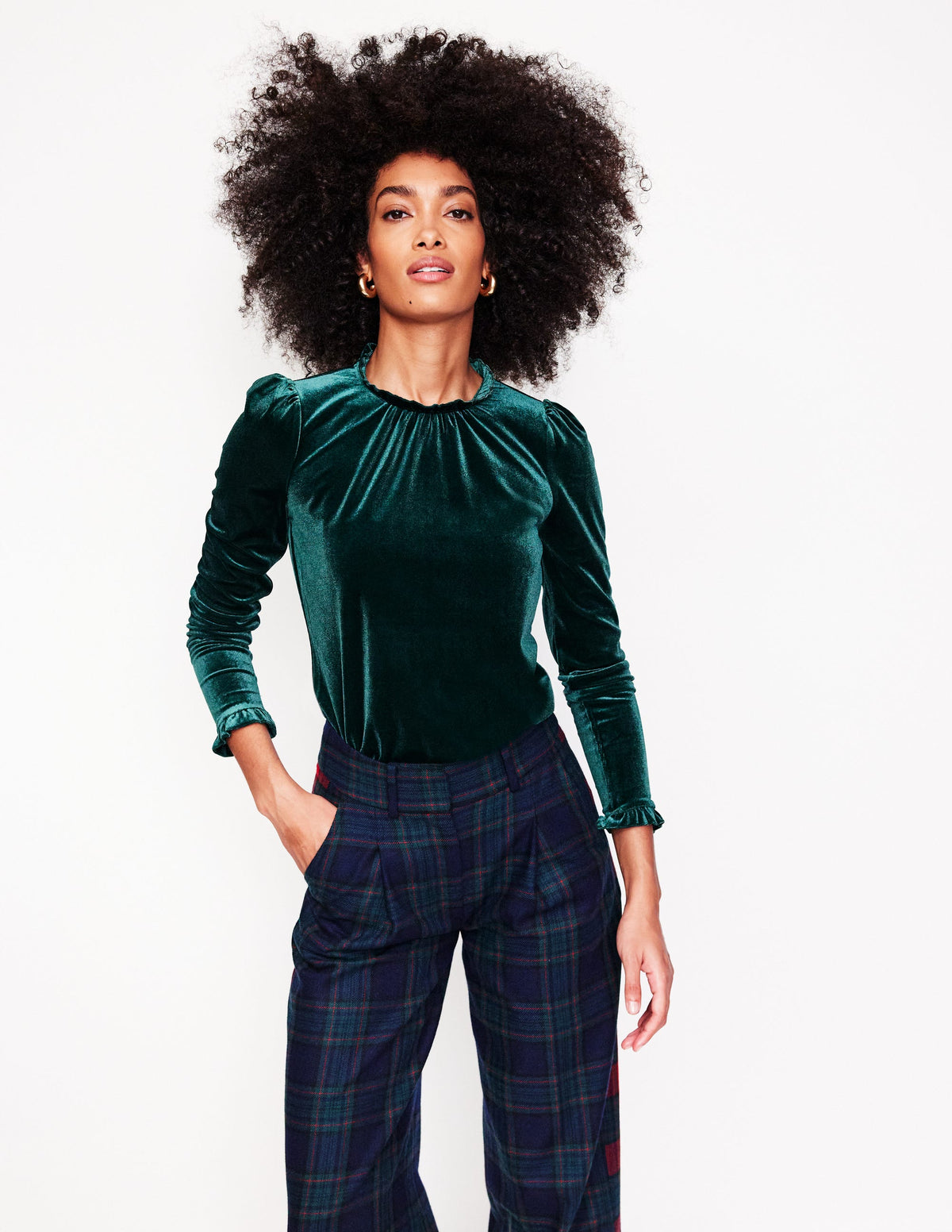Velvet Frill Neck Top-Glade - Image 2