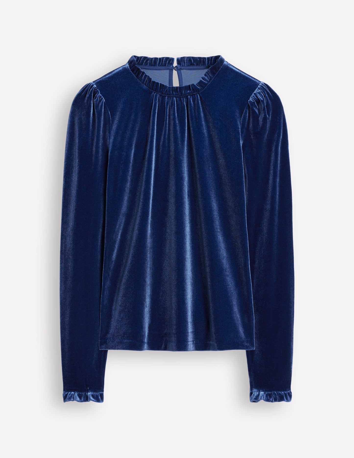 Velvet Frill Neck Top-Harbourside Blue