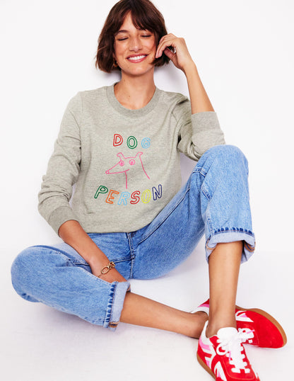 Hannah Embroidered Sweatshirt-Grey Marl, Dog Person