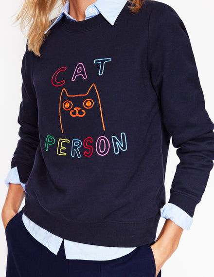 Hannah Embroidered Sweatshirt-Navy, Conversational