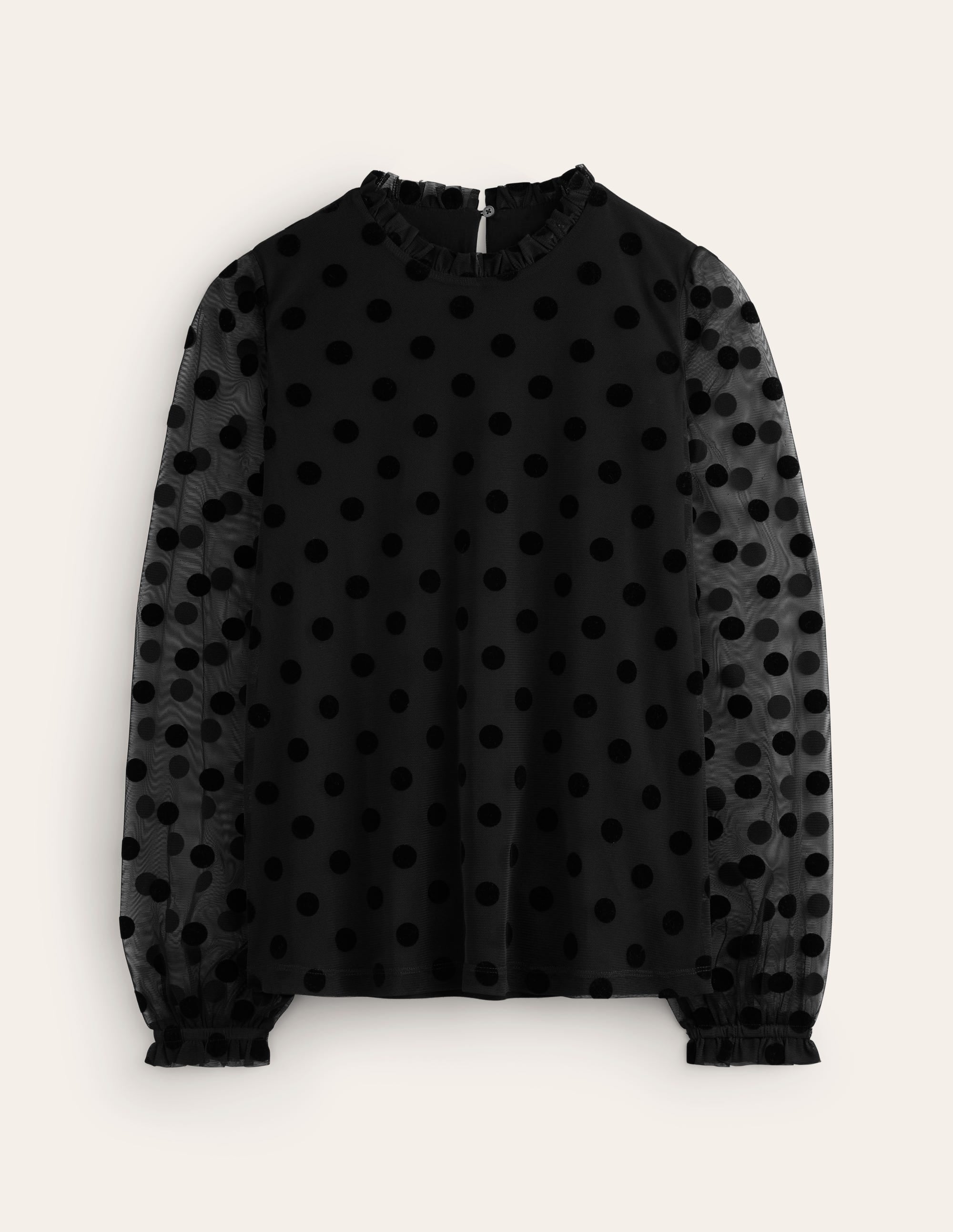 Tulle Blouson Sleeve Top-Black - Image 5