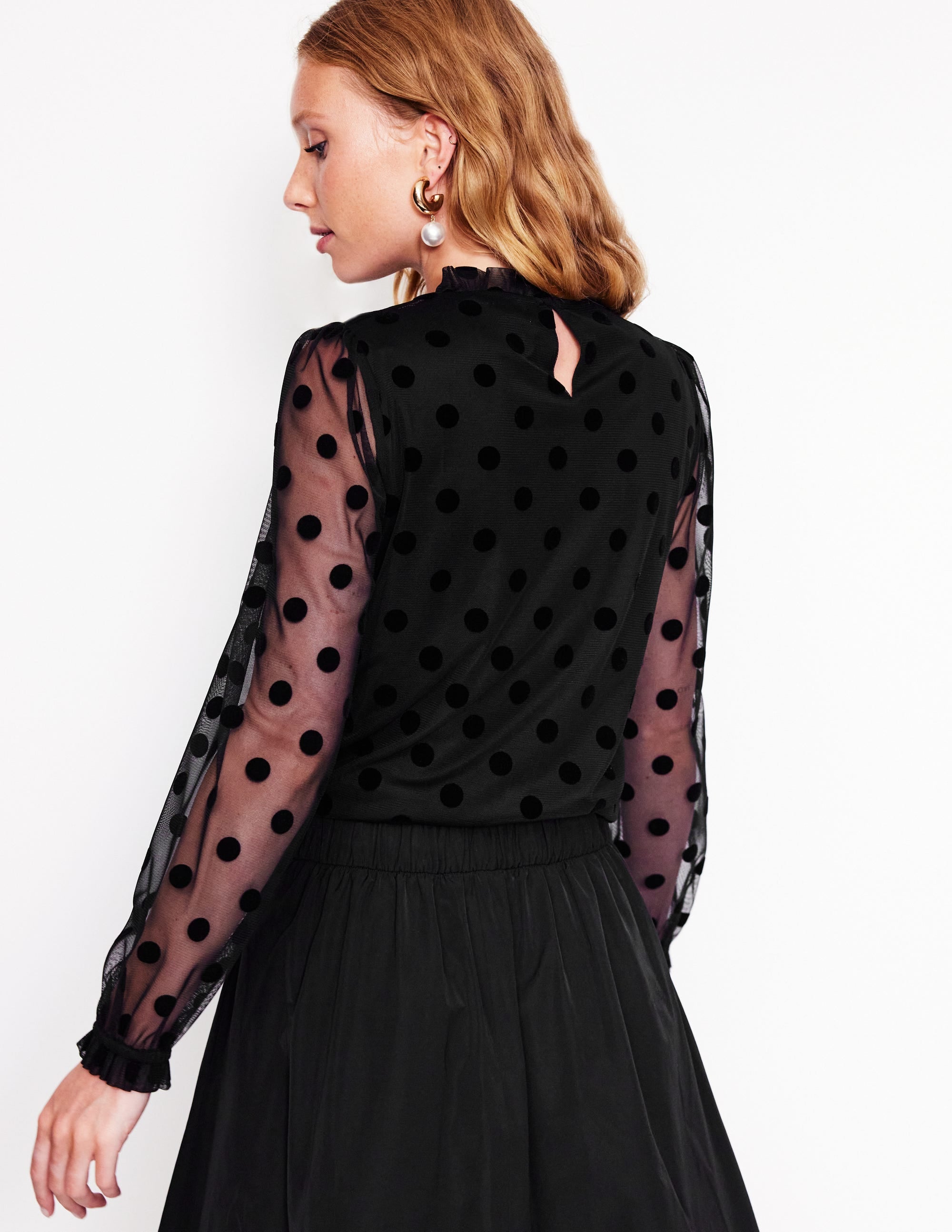 Tulle Blouson Sleeve Top-Black - Image 3