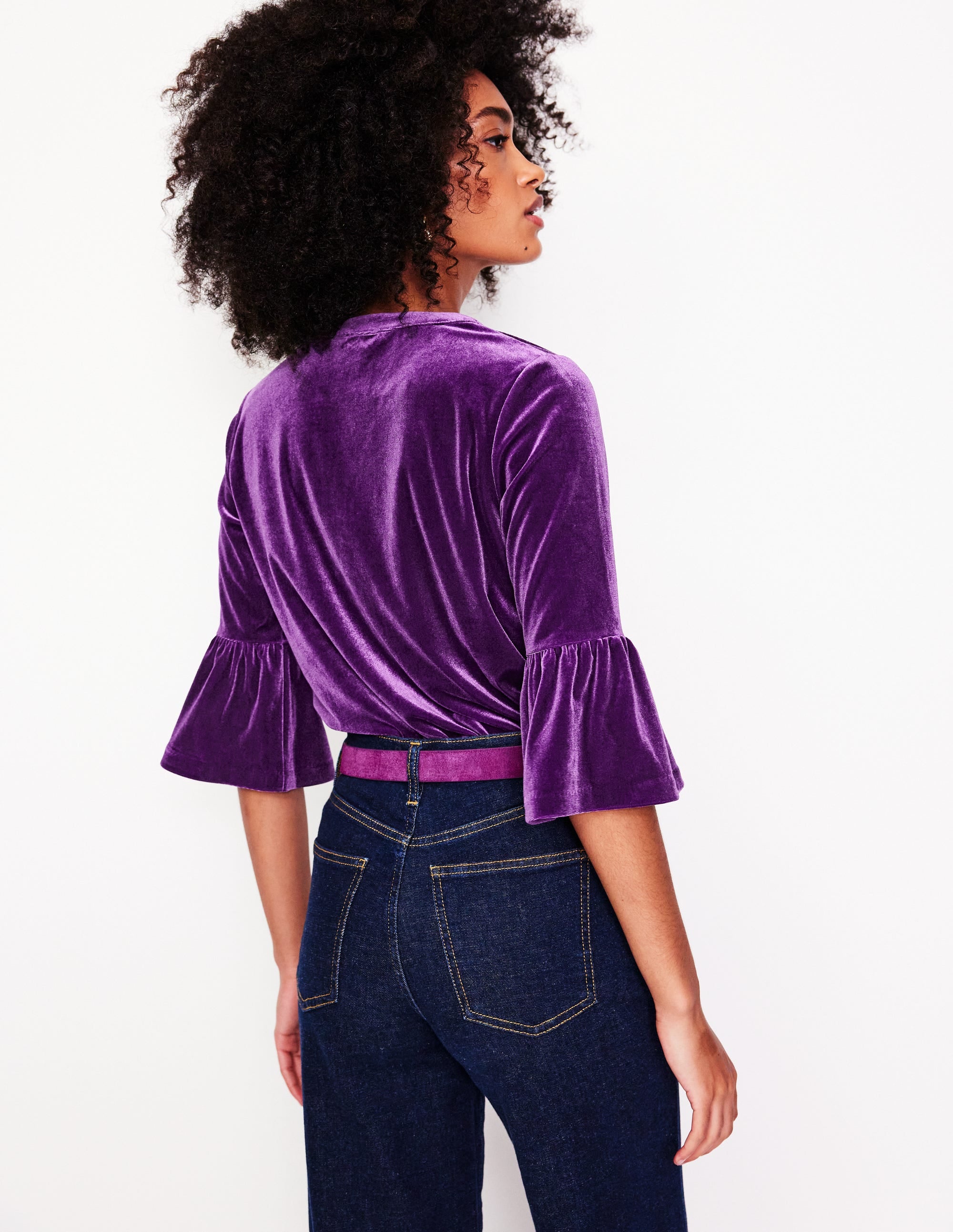 Notch Neck Frill Velvet Top-Viola - Image 3