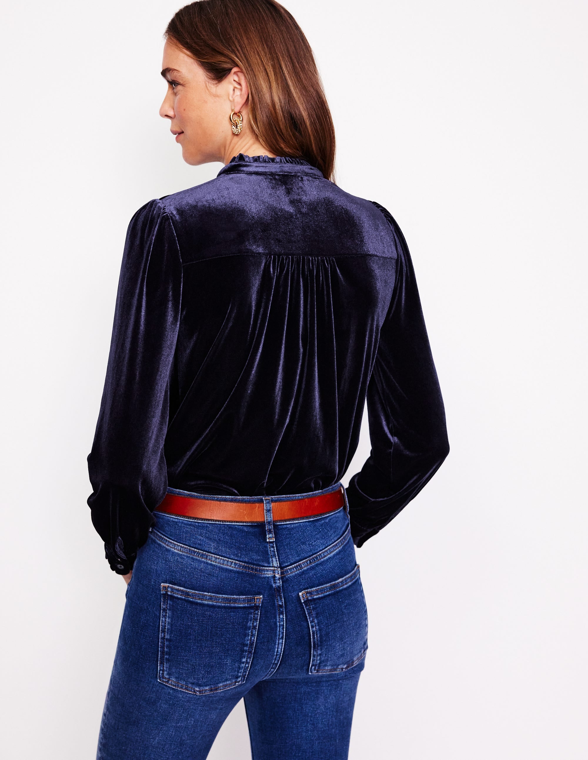 Caroline Jersey Velvet Shirt-Navy - Image 3