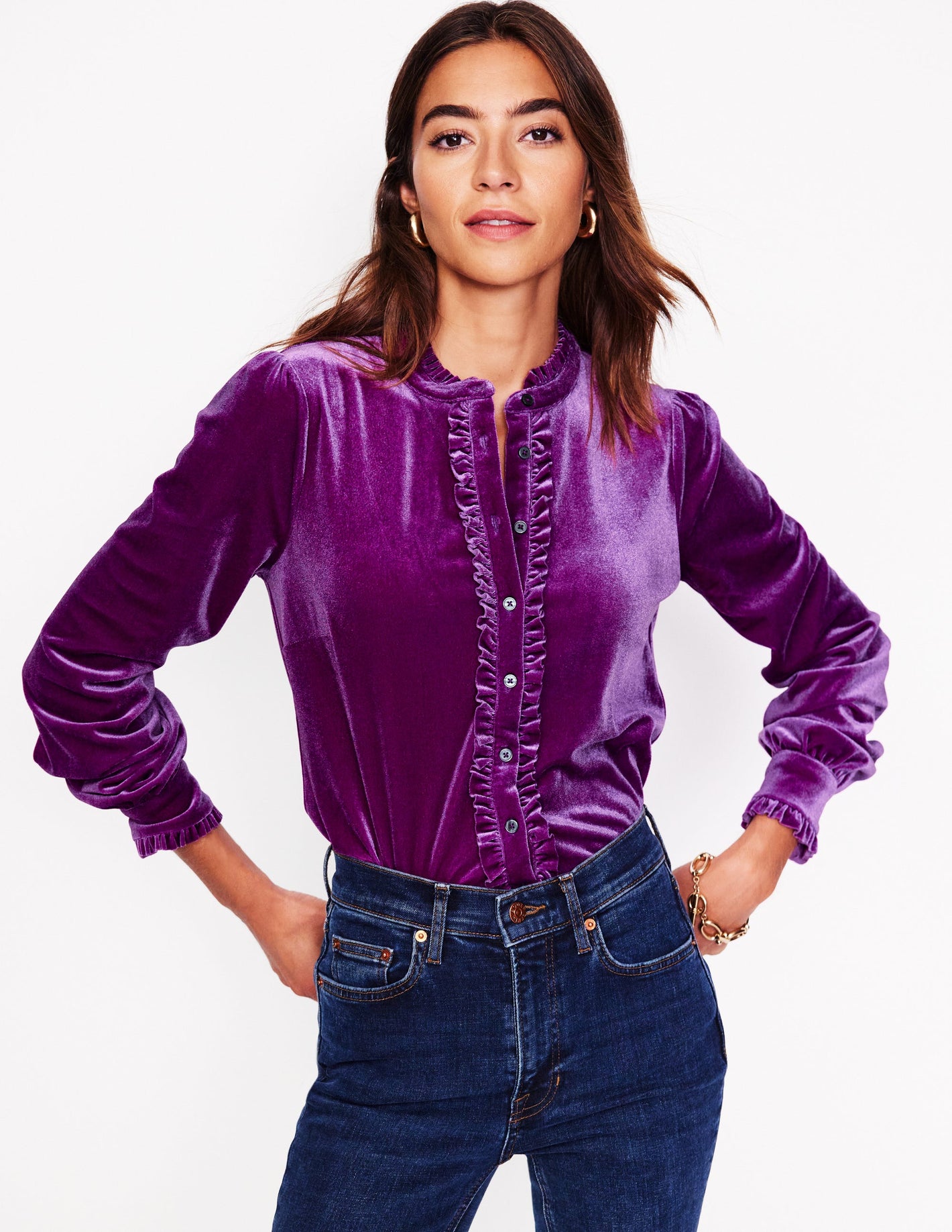 Caroline Jersey Velvet Shirt-Regal Purple