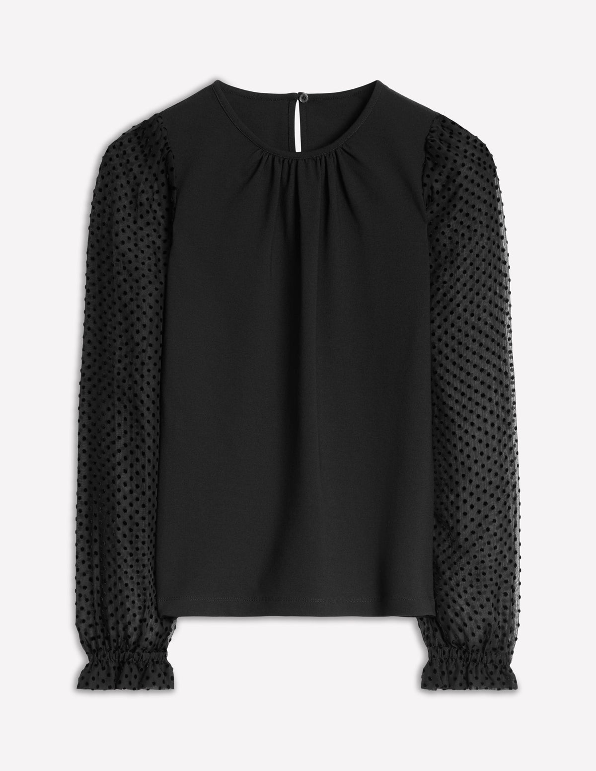 Crew Neck Sleeve Detail Top-Black-5