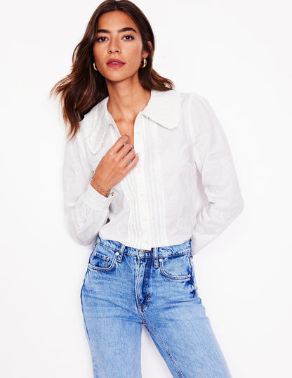 Embroidered Collar Blouse-White