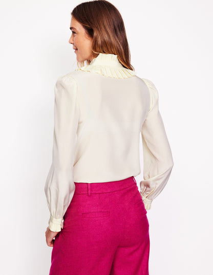 Ruffle Collar Silk Blouse-Ivory