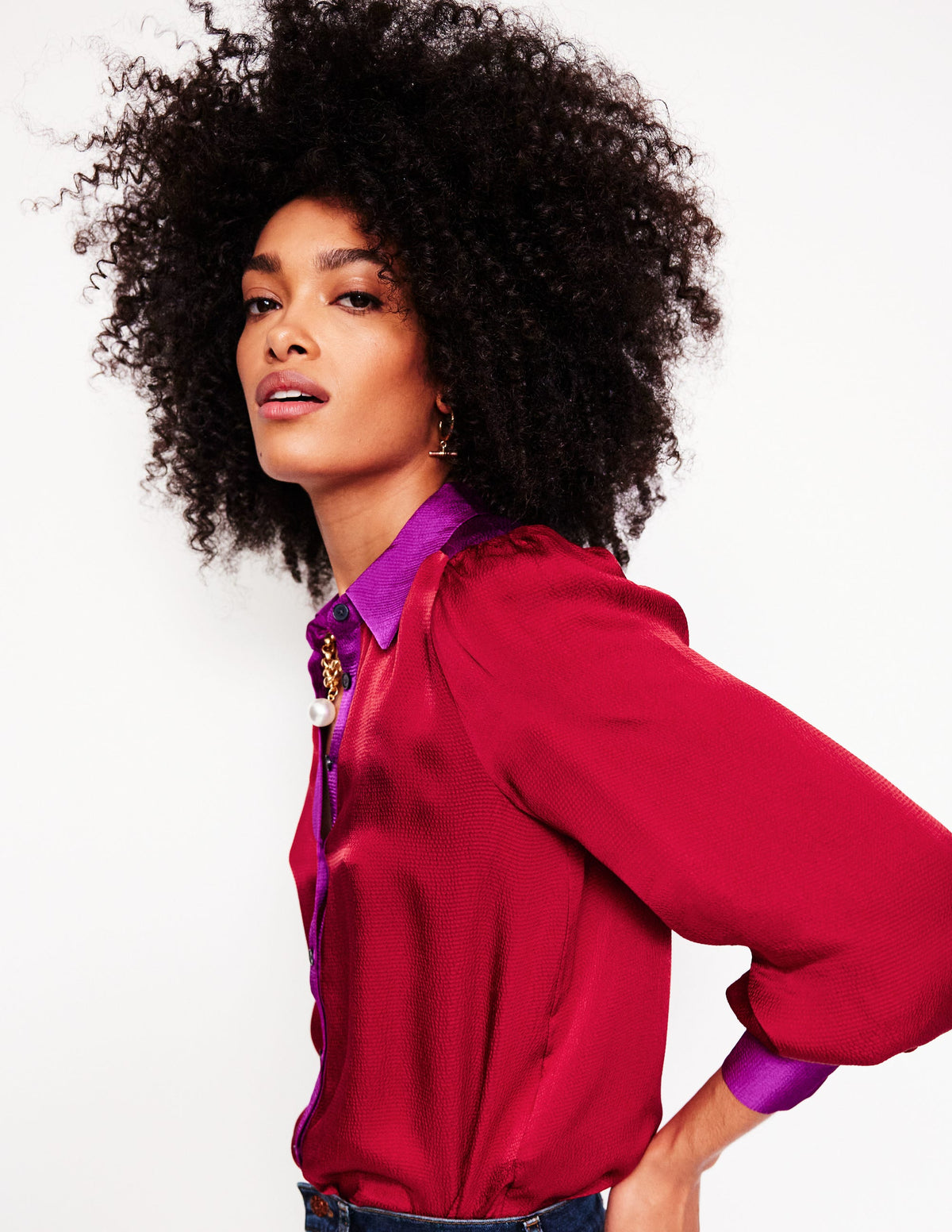 Satin Party Shirt-Cabernet Colourblock - Image 1