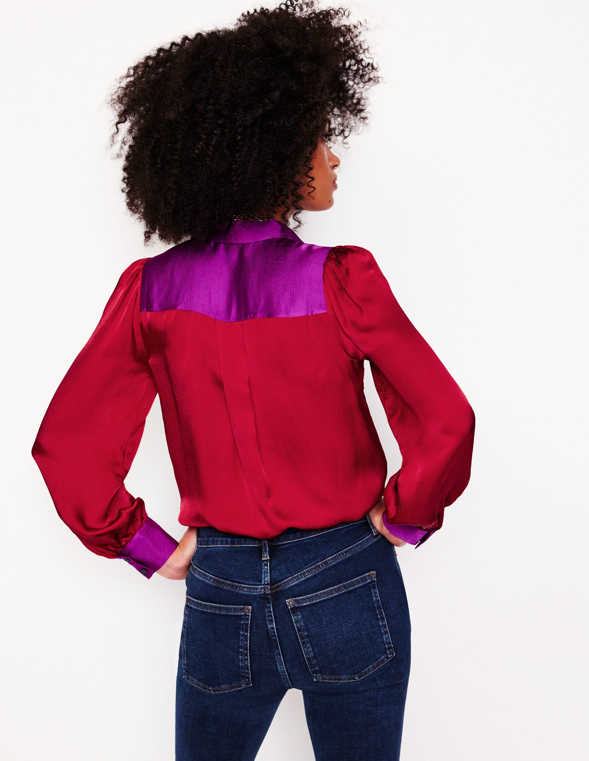 Satin Party Shirt-Cabernet Colourblock - Image 3