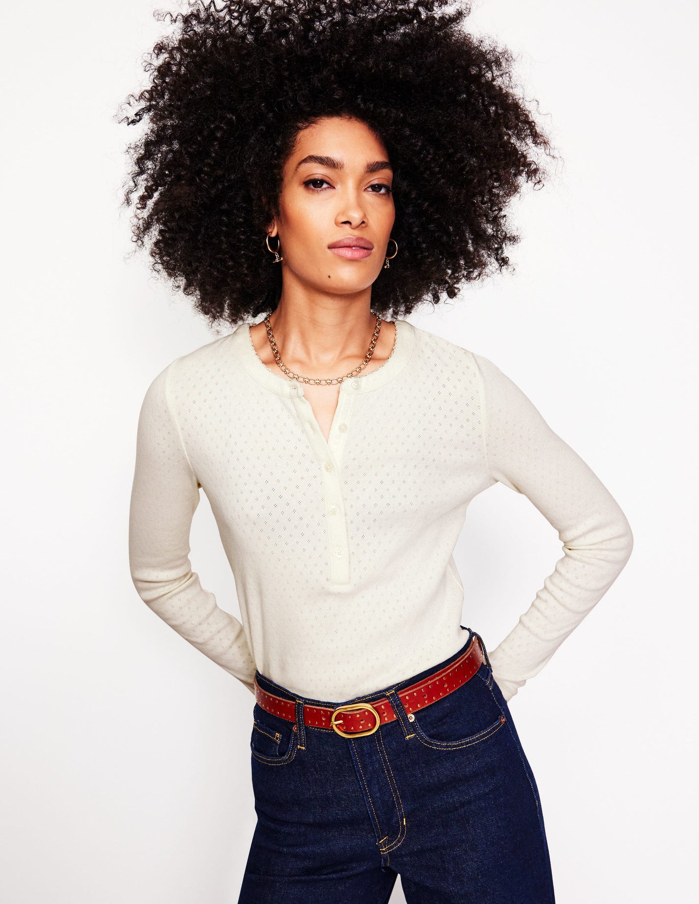 Pointelle Henley Top-Ivory