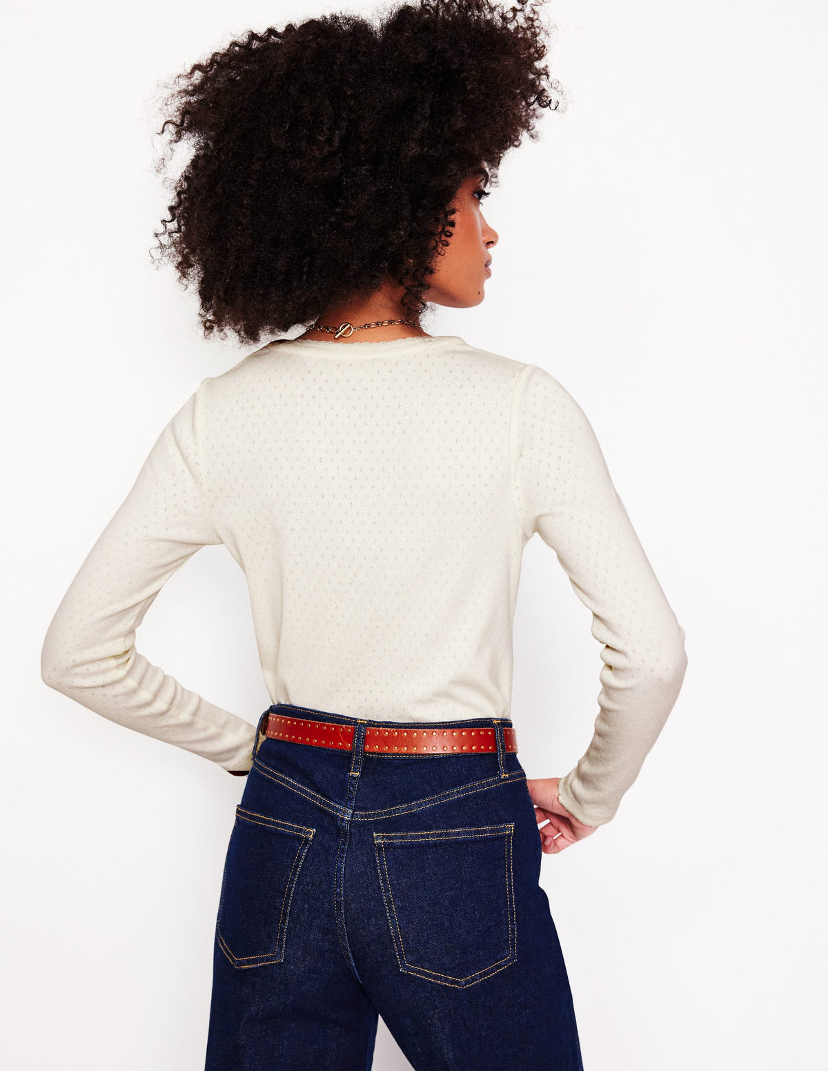 Pointelle Henley Top-Ivory - Image 3